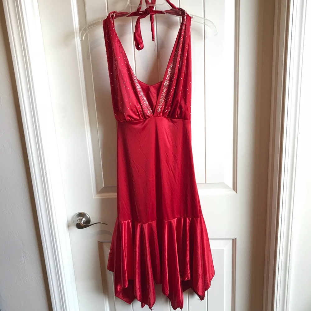 YS USA Red Silk Halter Neck Dress